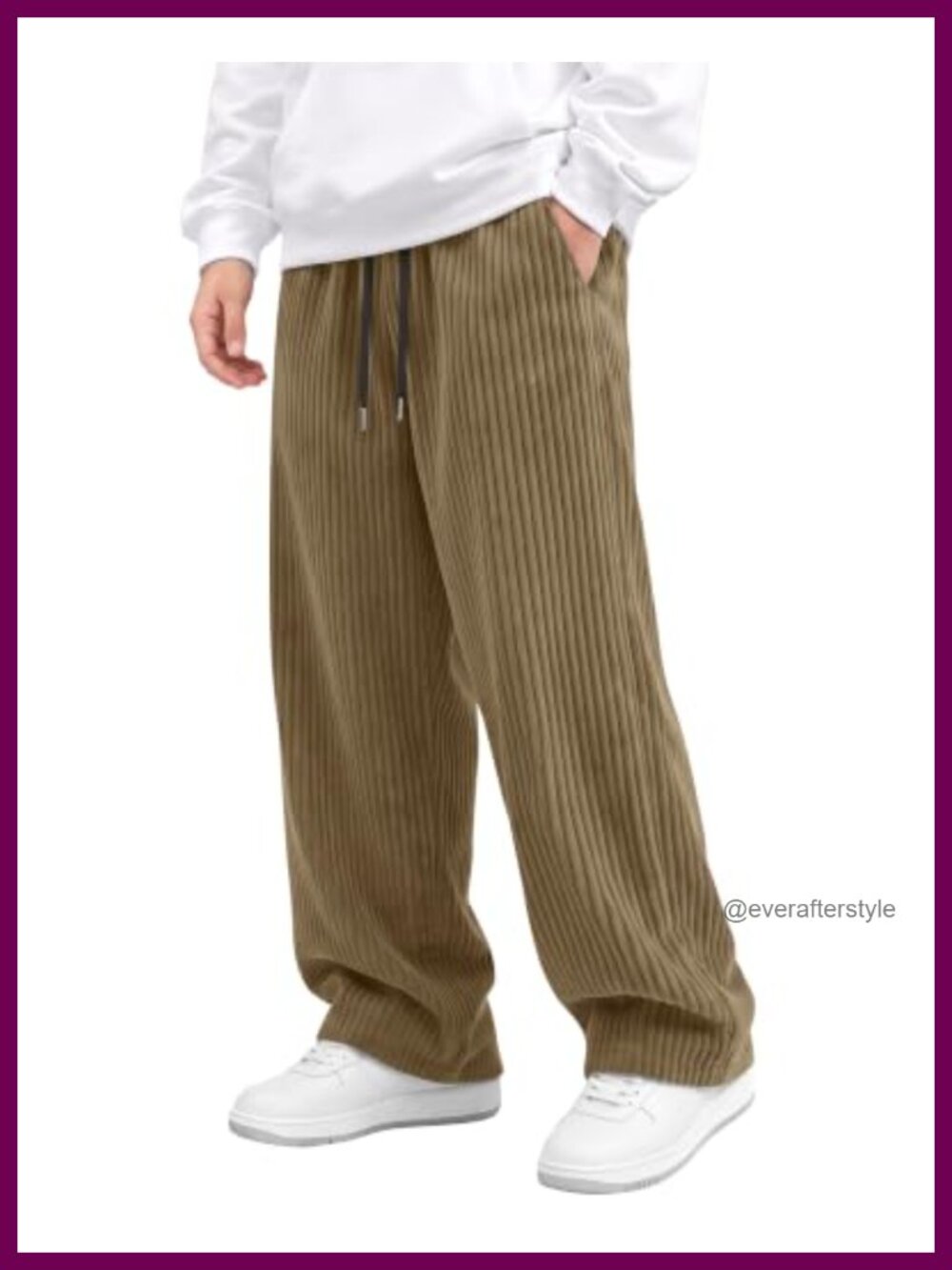 Mens Corduroy Wide Leg Pants Elastic Drawstring Loose Sweatpants Casual